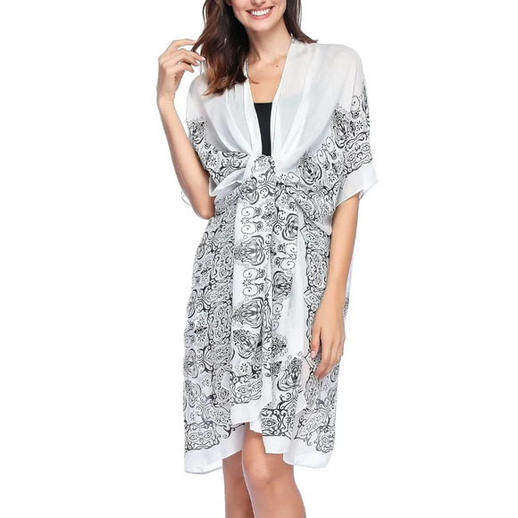 Moss Rose Beach Cover Up Swimsuit Kimono Boho Floral Print Resortwear One Size - Picture 2 of 12